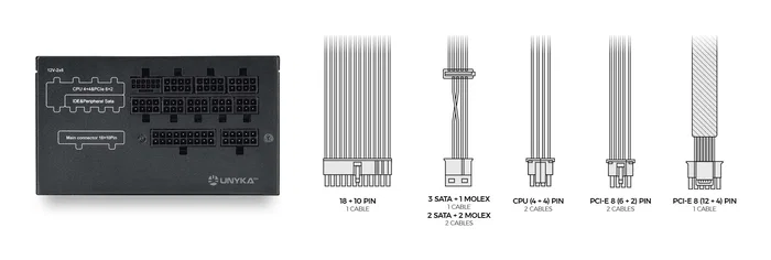 UNYKAch ATILIUS 3.1 Fuente Alimentación 850W ATX 3.1 PCIe 5.1 - 80 Plus Gold - Full Modular - Ventilador 120mm Silencioso
