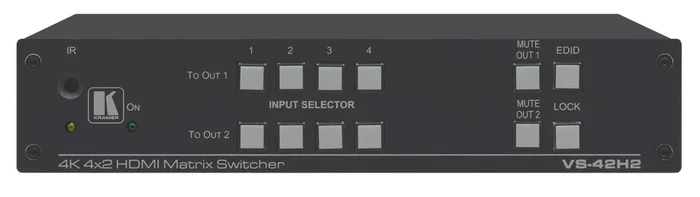 Kramer VS-42H2 Matriz de Conmutación AV HDMI 4K 18 Gbit/s 4x2, Negro Aluminio, Montaje Rack 1U