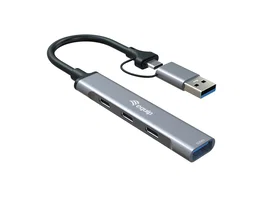 Equip 128969 Hub USB-C de 4 Puertos (3x USB-C, 1x USB-A) Gris