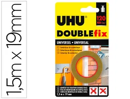 Uhu Cinta Adhesiva Doble Cara Extra Fuerte Marrón 1,5 m x 19 mm Montaje Permanente Resistente Humedad