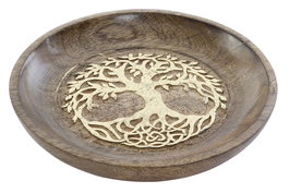 DKD Home Decor Bandeja Vacia Bolsillos Mango Árbol Marrón y Dorado