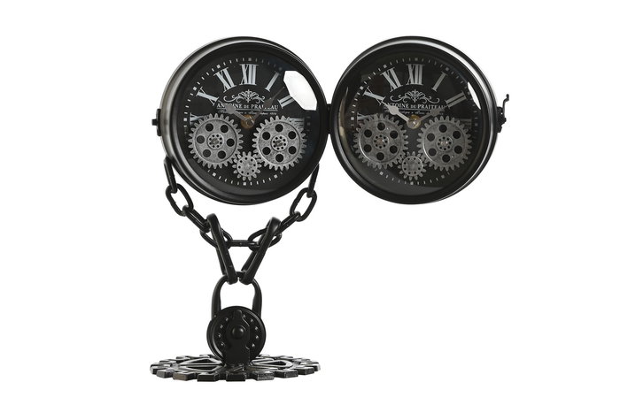 DKD Home Decor Reloj Sobremesa Loft Negro Plateado Metal Cristal 18 x 17 x 33 cm