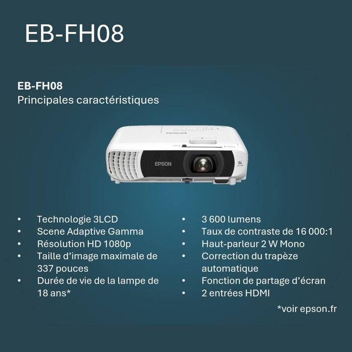 Epson EB-FH08 Proyector Full HD 1080p 3LCD 3600 Lúmenes Blanco