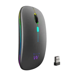 Ewent EW3242 Ratón Inalámbrico Recargable Dual Bluetooth 5.2 & 2.4 GHz, Ambidiestro, Óptico 1600 DPI, RGB, Silencioso, USB-C, Nano Receptor, Compatible con Windows/macOS/Android/iOS