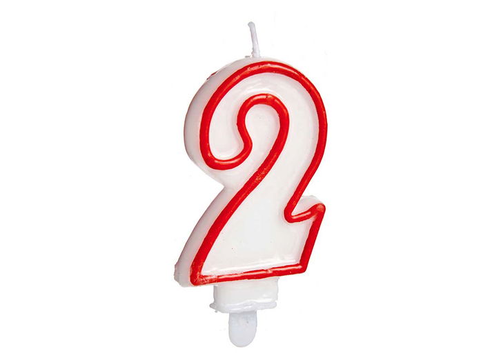 Arte Regal Vela Cumpleaños Número 2 Blanca con Borde Rojo 4x8x1 cm (Set de 72)