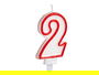 Arte Regal Vela Cumpleaños Número 2 Blanca con Borde Rojo 4x8x1 cm (Set de 72)