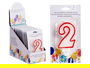 Arte Regal Vela Cumpleaños Número 2 Blanca con Borde Rojo 4x8x1 cm (Set de 72)