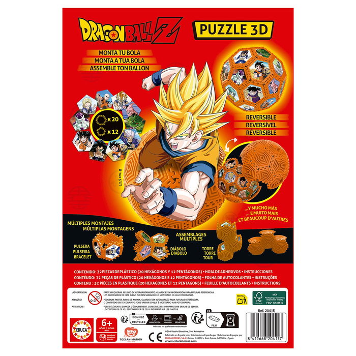 Educa 20415 Puzzle 3D Esfera Dragon Ball - Modelo de construcción con 32 piezas, montaje en 3D, español, +6 años