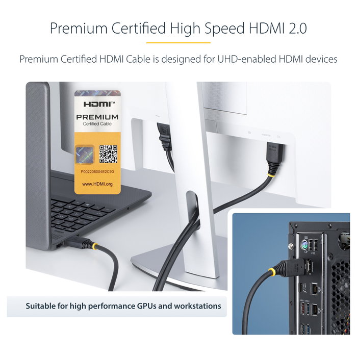 StarTech.com Cable HDMI Certificado Premium de 4m, 4K 60Hz/1440p 144Hz, Negro