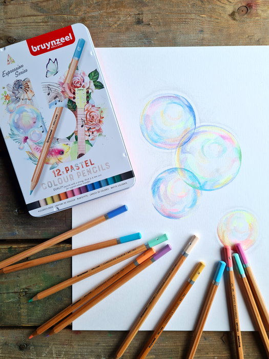 Estuche metálico de Lápices de colores Bruynzeel Expression tonos pastel de 12 artículos