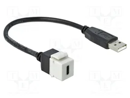 DeLOCK 86382 Módulo Keystone USB C hembra a USB A macho con cable de diseño plano, Negro/Blanco