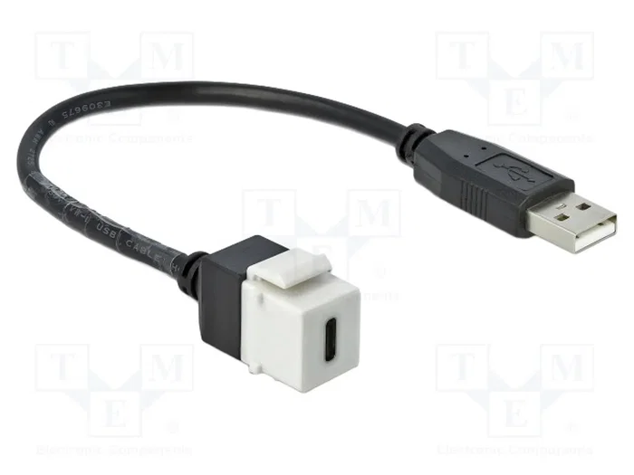 DeLOCK 86382 Módulo Keystone USB C hembra a USB A macho con cable de diseño plano, Negro/Blanco