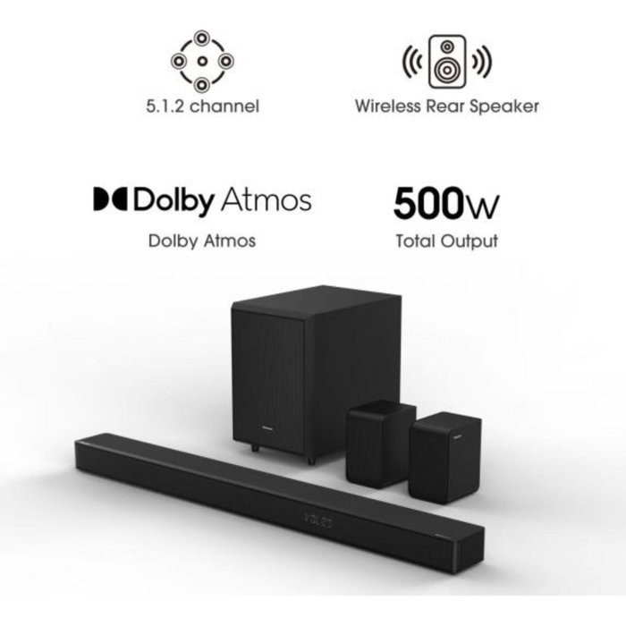 Hisense AX5125H Sistema de Sonido 5.1.2 con Dolby Atmos y 500W