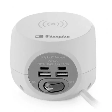 Orbegozo Regleta 4500 con Carga Inalámbrica 3 Tomas de Corriente 2 USB 2 USB Tipo C Cable 1.5m Blanca y Gris Orbegozo Regleta 4500 con Carga Inalámbrica 3 Tomas de Corriente 2 USB 2 USB Tipo C Cable 1.5m Blanca y Gris