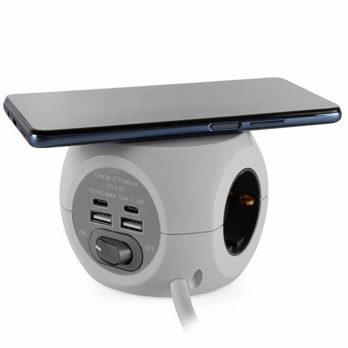 Orbegozo Regleta EN 4500 con carga inalámbrica, 3 tomas, 2 USB y 2 USB-C, Blanca y Gris Orbegozo Regleta EN 4500 con carga inalámbrica, 3 tomas, 2 USB y 2 USB-C, Blanca y Gris