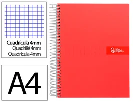 Liderpapel Cuaderno Espiral Crafty A4 80 Hojas 90g Cuadro 4mm Rojo