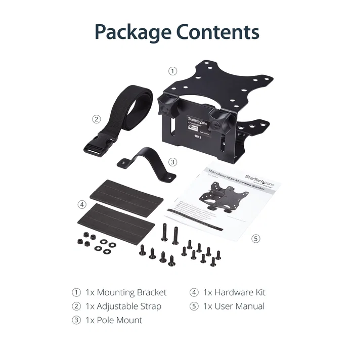 StarTech.com Soporte de Montaje VESA Ajustable para Thin Clients, Docking Station, NUC, Mac Mini, CPU Pequeña - Soporte para Monitor y Escritorio - Negro - ACCSMNT