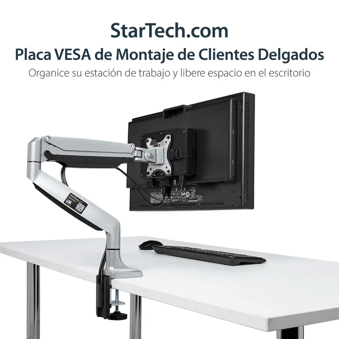 StarTech.com Soporte de Montaje VESA Ajustable para Thin Clients, Docking Station, NUC, Mac Mini, CPU Pequeña - Soporte para Monitor y Escritorio - Negro - ACCSMNT