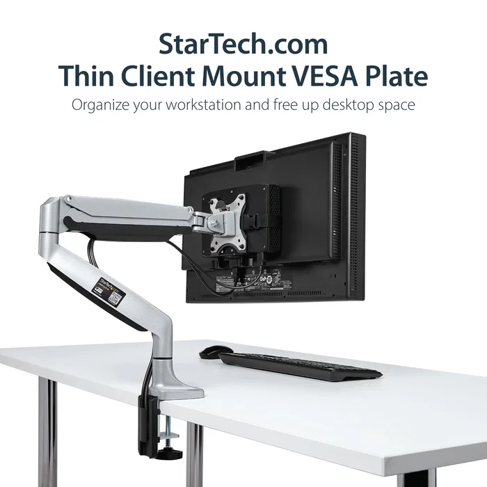 StarTech.com Soporte de Montaje VESA Ajustable para Thin Clients, Docking Station, NUC, Mac Mini, CPU Pequeña - Soporte para Monitor y Escritorio - Negro - ACCSMNT