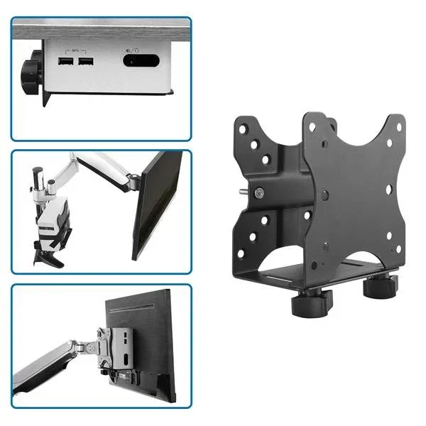 StarTech.com Soporte de Montaje VESA Ajustable para Thin Clients, Docking Station, NUC, Mac Mini, CPU Pequeña - Soporte para Monitor y Escritorio - Negro - ACCSMNT