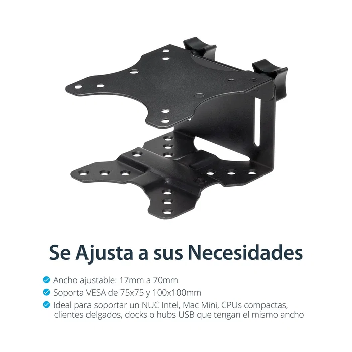 StarTech.com Soporte de Montaje VESA Ajustable para Thin Clients, Docking Station, NUC, Mac Mini, CPU Pequeña - Soporte para Monitor y Escritorio - Negro - ACCSMNT