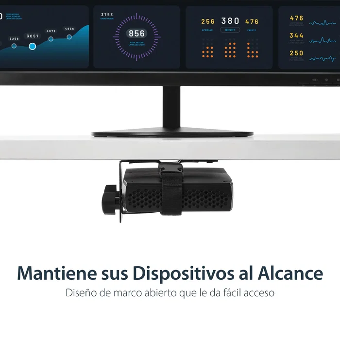 StarTech.com Soporte de Montaje VESA Ajustable para Thin Clients, Docking Station, NUC, Mac Mini, CPU Pequeña - Soporte para Monitor y Escritorio - Negro - ACCSMNT