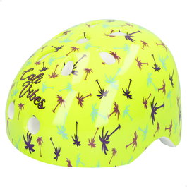 CB Riders Casco infantil amarillo neón con estampado de palmeras
