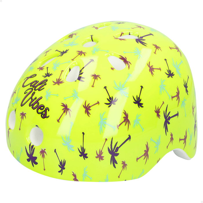 CB Riders Casco infantil amarillo neón con estampado de palmeras CB Riders Casco infantil amarillo neón con estampado de palmeras
