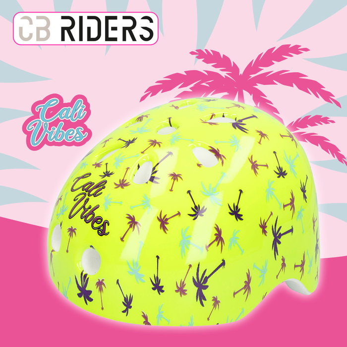CB Riders Casco infantil amarillo neón con estampado de palmeras CB Riders Casco infantil amarillo neón con estampado de palmeras