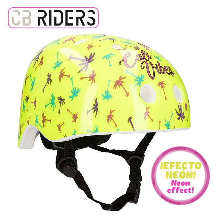 CB Riders Casco infantil amarillo neón con estampado de palmeras CB Riders Casco infantil amarillo neón con estampado de palmeras