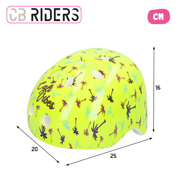 CB Riders Casco infantil amarillo neón con estampado de palmeras CB Riders Casco infantil amarillo neón con estampado de palmeras