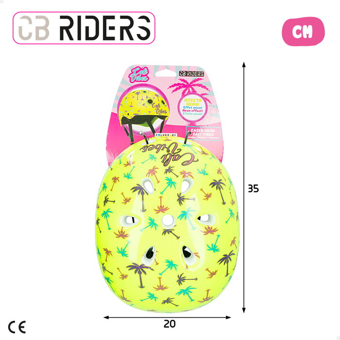 CB Riders Casco infantil amarillo neón con estampado de palmeras CB Riders Casco infantil amarillo neón con estampado de palmeras
