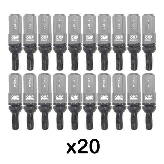 OMP Juego de 20 tornillos con protector de aluminio M12x1.5 color negro y gris