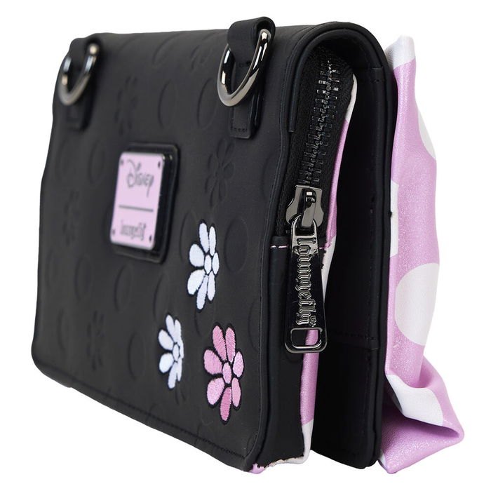 Loungefly Bolso Bandolera Minnie Disney Rock the Dots Piel Vegana 22,86x1,27x19,69cm con Correa Ajustable y Lazo 3D