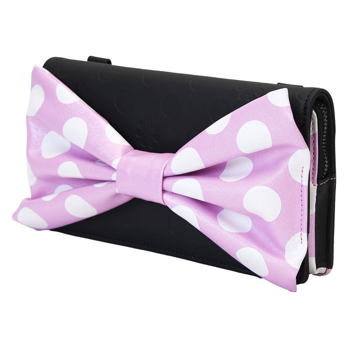Loungefly Bolso Bandolera Minnie Disney Rock the Dots Piel Vegana 22,86x1,27x19,69cm con Correa Ajustable y Lazo 3D