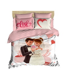 L'essentiel linge de maison Juego de Funda de Edredón Doble 214, Microsatén y Algodón, Impresión 3D Blanco y Rosa, 200x220 cm