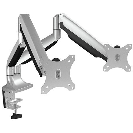 ICY BOX IB-MS504-T Soporte de Mesa para 2 Monitores hasta 81cm 32" 9kg cada uno, Negro/Plata, Inclinación, Giro y Rotación 360°