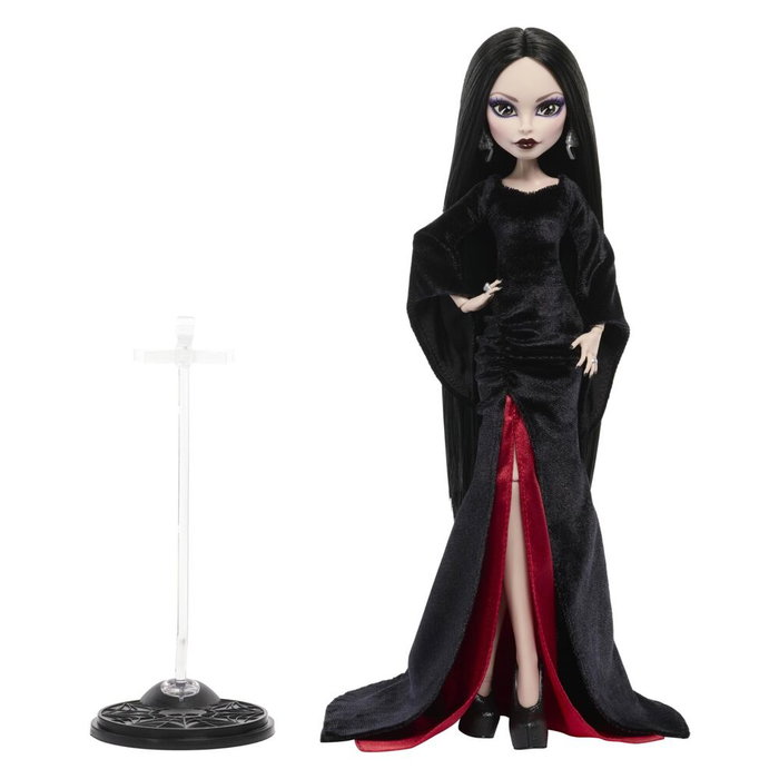 Monster High Wednesday Morticia Muñeca Colección Monster High x Miércoles JLK99 Mattel - Vestido Negro Terciopelo, Cabello Elegante
