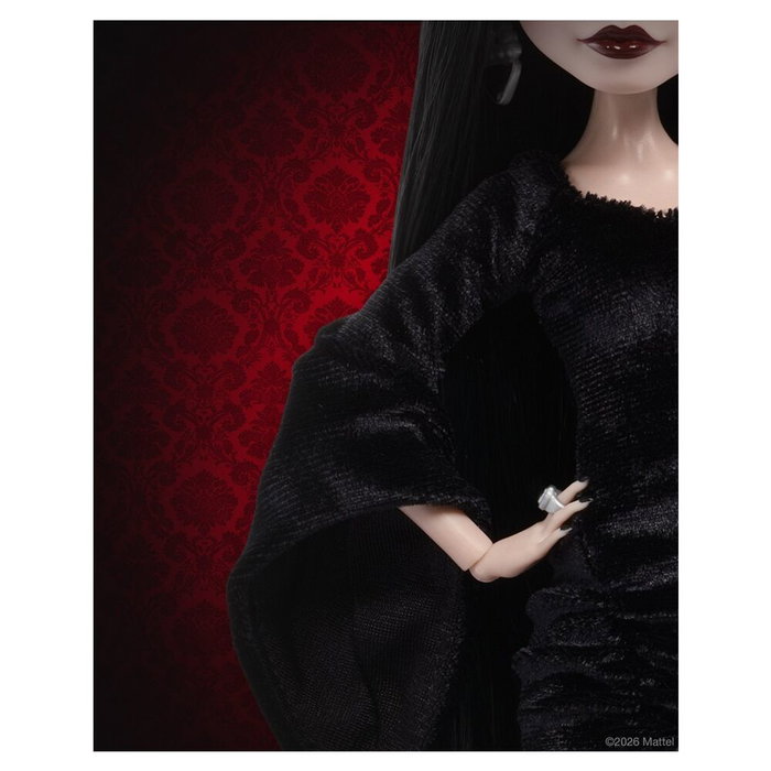Monster High Wednesday Morticia Muñeca Colección Monster High x Miércoles JLK99 Mattel - Vestido Negro Terciopelo, Cabello Elegante