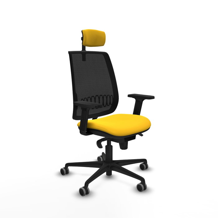 PIQUERAS Y CRESPO Alares Silla de oficina con mecanismo sincro, malla negra y similpiel amarillo PIQUERAS Y CRESPO Alares Silla de oficina con mecanismo sincro, malla negra y similpiel amarillo