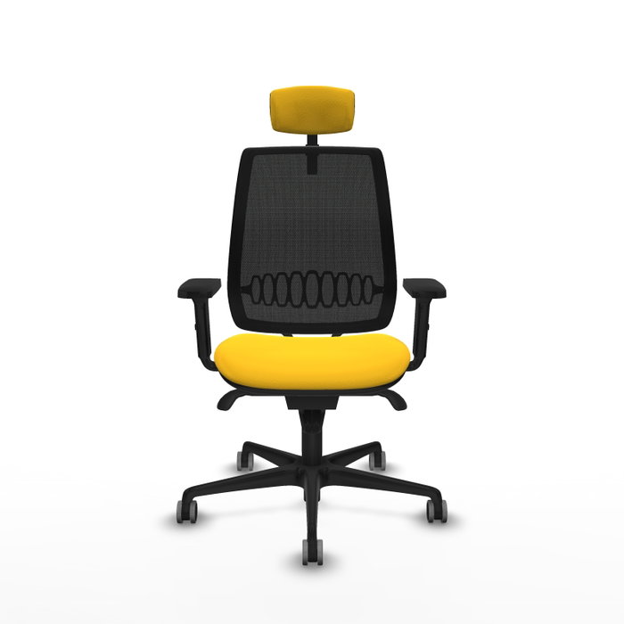 PIQUERAS Y CRESPO Alares Silla de oficina con mecanismo sincro, malla negra y similpiel amarillo PIQUERAS Y CRESPO Alares Silla de oficina con mecanismo sincro, malla negra y similpiel amarillo