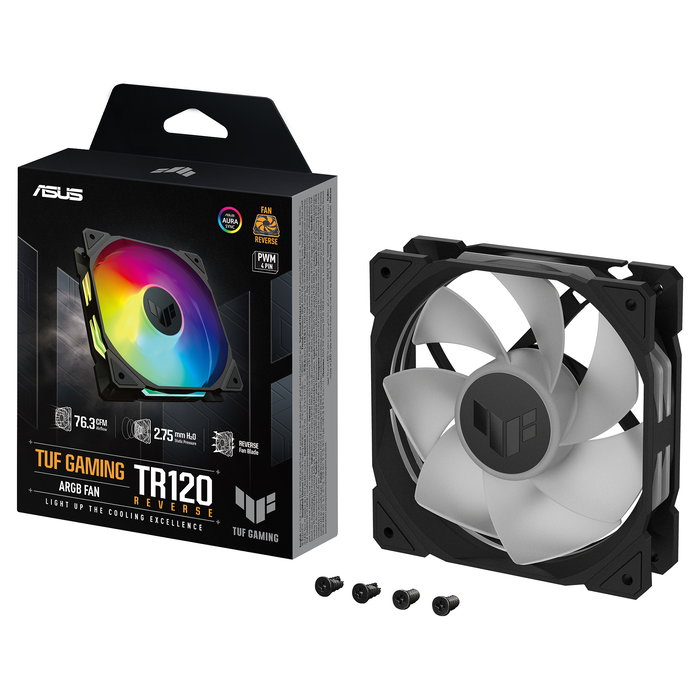 ASUS TUF Gaming TR120 ARGB Ventilador de Torre 120mm Negro Reverse, PWM, 16 LED, 1800-2200 RPM, 76.3 CFM, 29 dB ASUS TUF Gaming TR120 ARGB Ventilador de Torre 120mm Negro Reverse, PWM, 16 LED, 1800-2200 RPM, 76.3 CFM, 29 dB