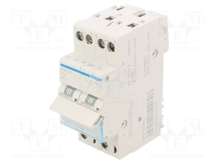 HAGER Interruptor de grúa 2 polos 25A 230VAC HAGER Interruptor de grúa 2 polos 25A 230VAC