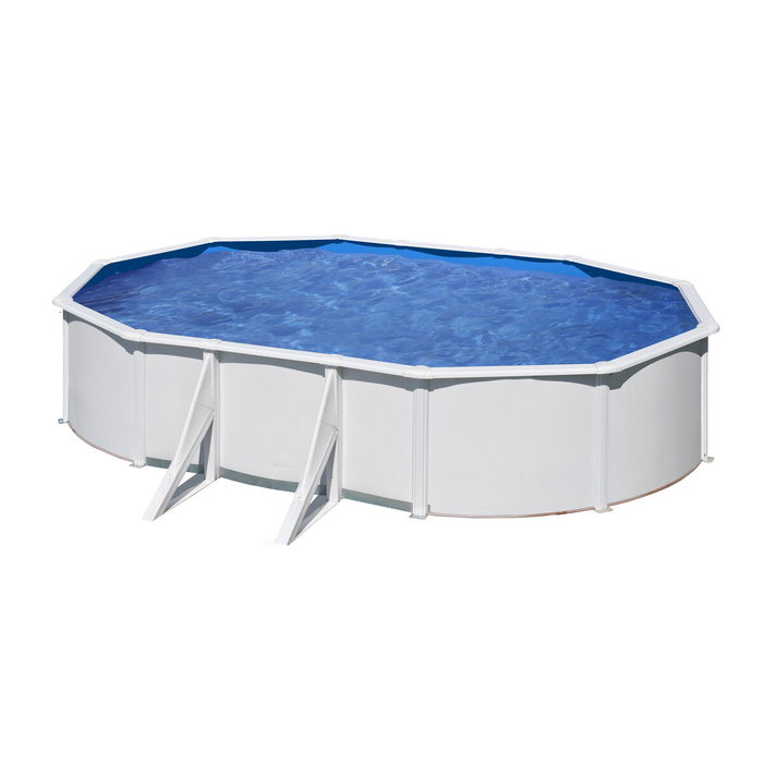 Gre Piscina Ovalada con Pared de Acero y Chapa Blanca 500 x 300 x 120 cm