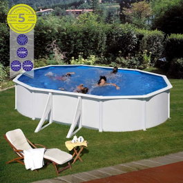 Gre Piscina Ovalada con Pared de Acero y Chapa Blanca 500 x 300 x 120 cm