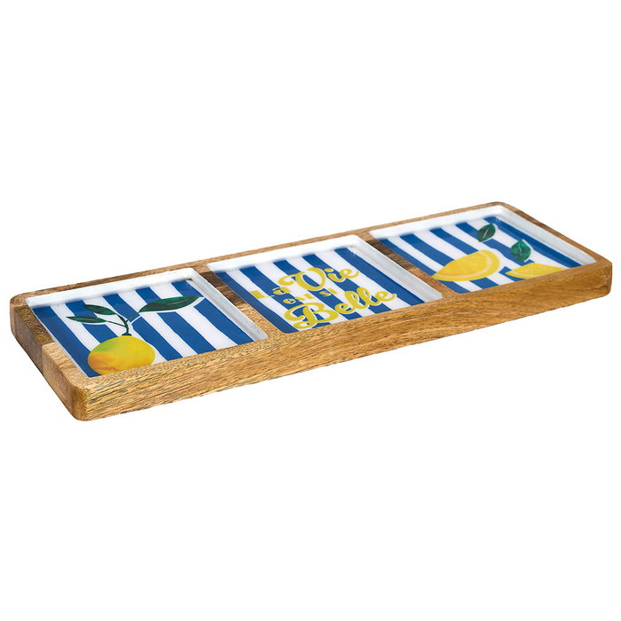 Home Deco Factory Bandeja Compar. Azul, Colección Dolce Vita, Material Mango