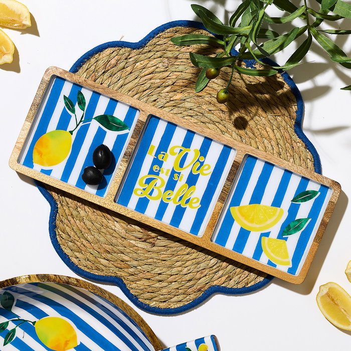 Home Deco Factory Bandeja Compar. Azul, Colección Dolce Vita, Material Mango