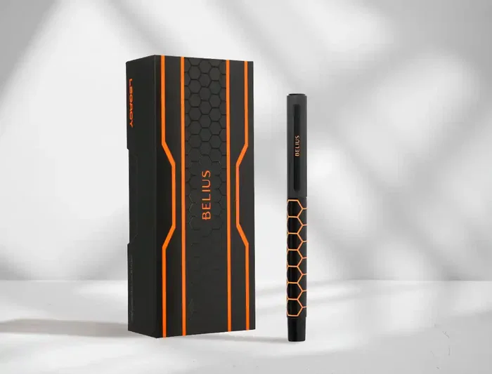 Belius Legacy Boligrafo de Aluminio Diseño Hexagono Naranja Cuerpo Negro Tinta Azul Caja de Diseño