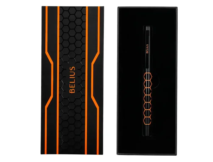 Belius Legacy Boligrafo de Aluminio Diseño Hexagono Naranja Cuerpo Negro Tinta Azul Caja de Diseño