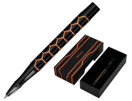 Belius Legacy Boligrafo de Aluminio Diseño Hexagono Naranja Cuerpo Negro Tinta Azul Caja de Diseño